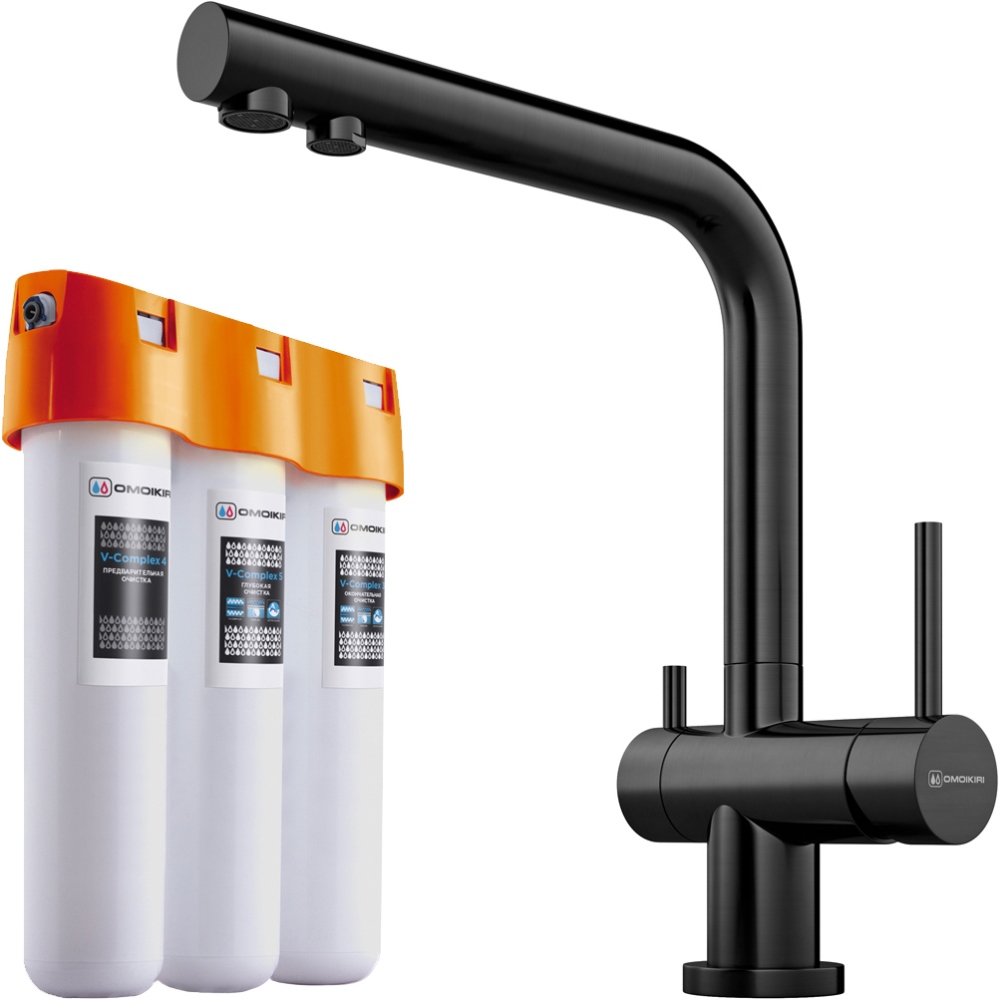 Смеситель для кухни Omoikiri Nagano + Pure Drop Lite с фильтром Вороненая сталь 4179.8028