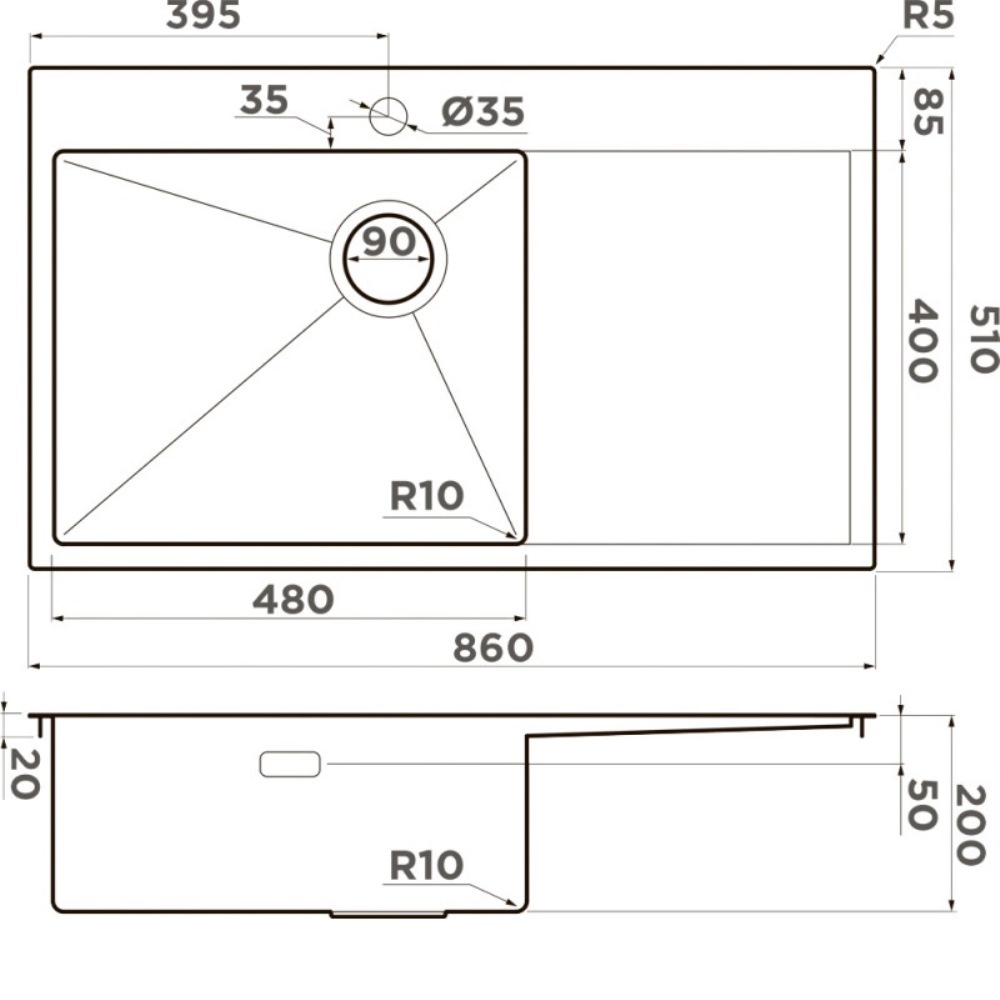 Мойка кухонная Omoikiri Akisame 86 левая Графит 4997043 — изображение 4