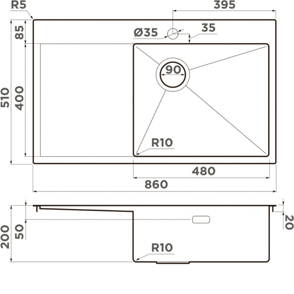 Мойка кухонная Omoikiri Akisame 86 правая Графит 4997044 — изображение 4